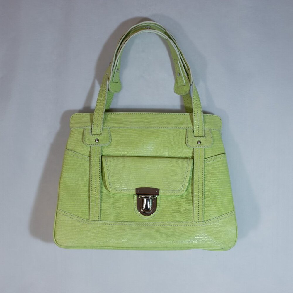Maxx New York Lizard Embossed Leather Handbag Light Green Medium Size